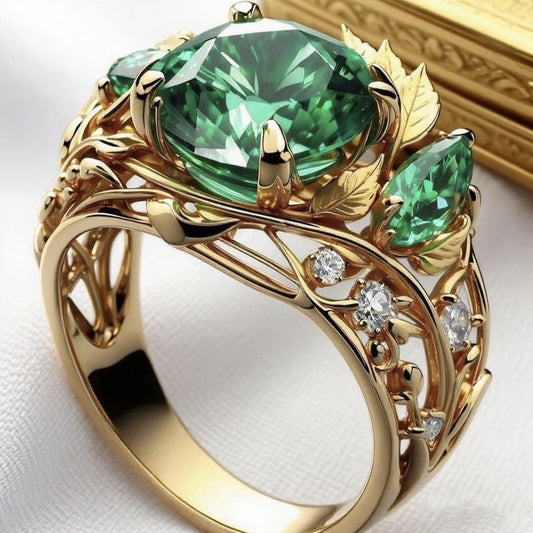 Elegant Emerald And Diamond Ring For Women With A Creative Floral Design