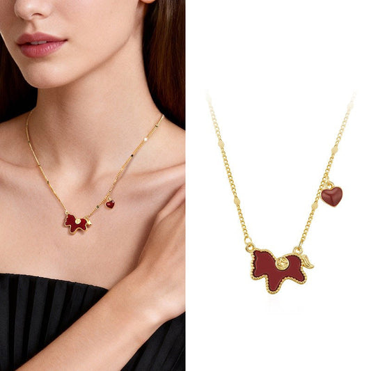 Zodiac Sign Horse Money Charm Red Heart Shell Necklace